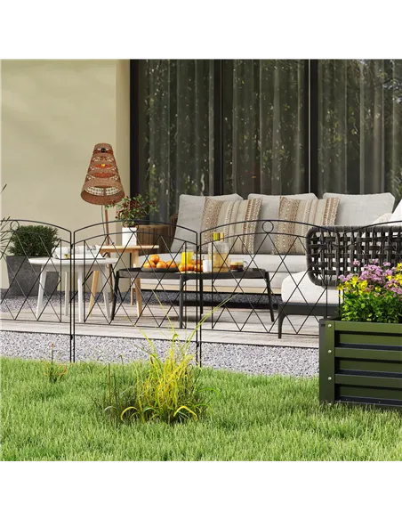 Outsunny Metal Decorative Outdoor Picket Fence Panels Set of 6, Black