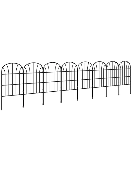Outsunny Metal Decorative Outdoor Picket Fence Panels Set of 8, Black