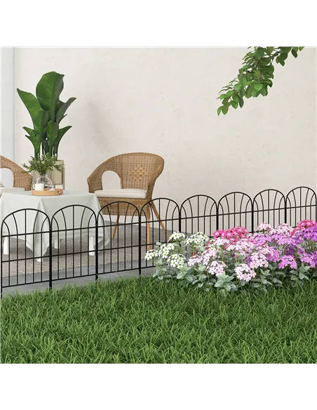 Outsunny Metal Decorative Outdoor Picket Fence Panels Set of 8, Black