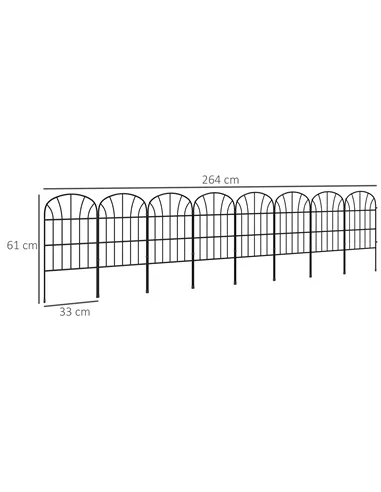 Outsunny Metal Decorative Outdoor Picket Fence Panels Set of 8, Black