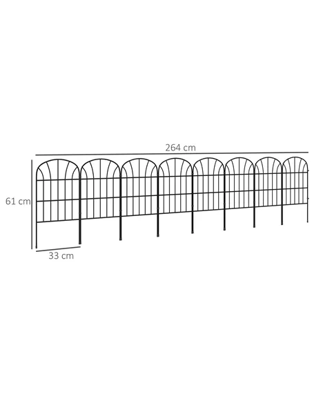 Outsunny Metal Decorative Outdoor Picket Fence Panels Set of 8, Black