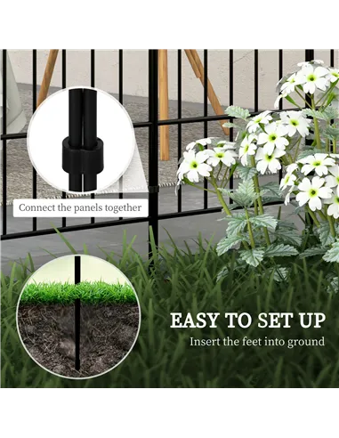 Outsunny Metal Decorative Outdoor Picket Fence Panels Set of 8, Black