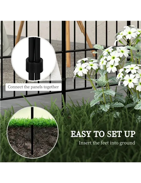 Outsunny Metal Decorative Outdoor Picket Fence Panels Set of 8, Black