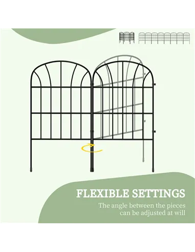 Outsunny Metal Decorative Outdoor Picket Fence Panels Set of 8, Black
