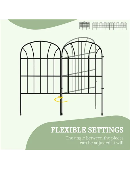 Outsunny Metal Decorative Outdoor Picket Fence Panels Set of 8, Black