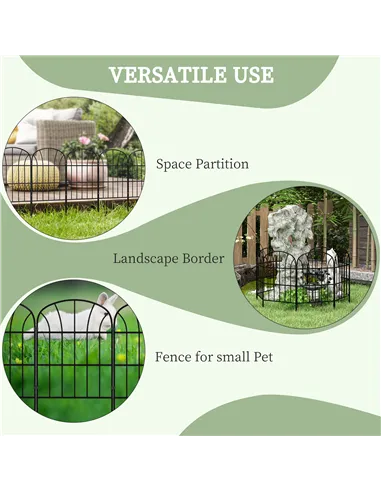 Outsunny Metal Decorative Outdoor Picket Fence Panels Set of 8, Black