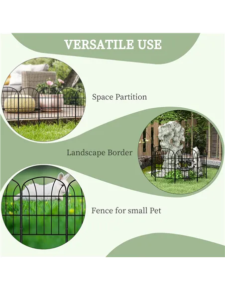 Outsunny Metal Decorative Outdoor Picket Fence Panels Set of 8, Black