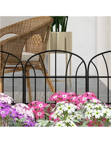 Outsunny Metal Decorative Outdoor Picket Fence Panels Set of 8, Black