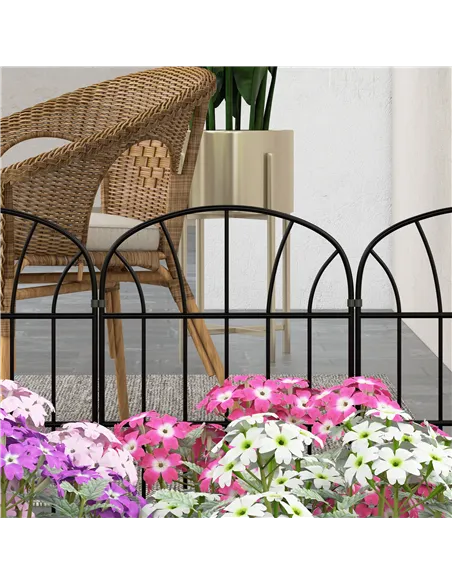 Outsunny Metal Decorative Outdoor Picket Fence Panels Set of 8, Black
