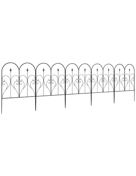 Outsunny Set of Five Decorative Heart Metal Fence Panels - Black