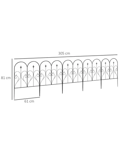 Outsunny Set of Five Decorative Heart Metal Fence Panels - Black