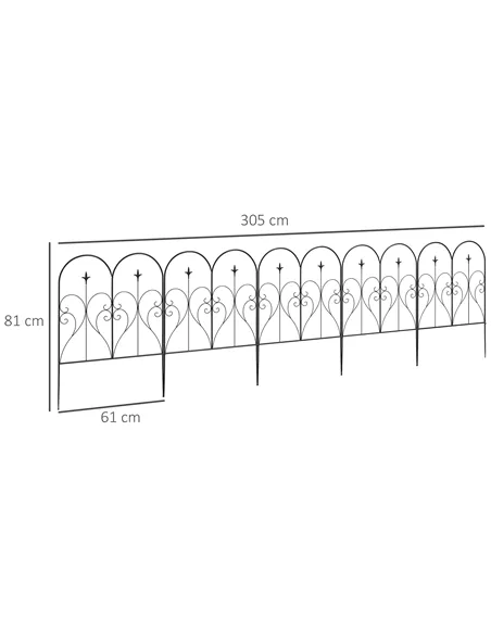 Outsunny Set of Five Decorative Heart Metal Fence Panels - Black