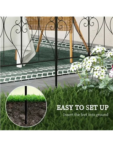 Outsunny Set of Five Decorative Heart Metal Fence Panels - Black