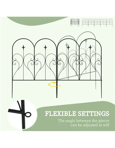 Outsunny Set of Five Decorative Heart Metal Fence Panels - Black