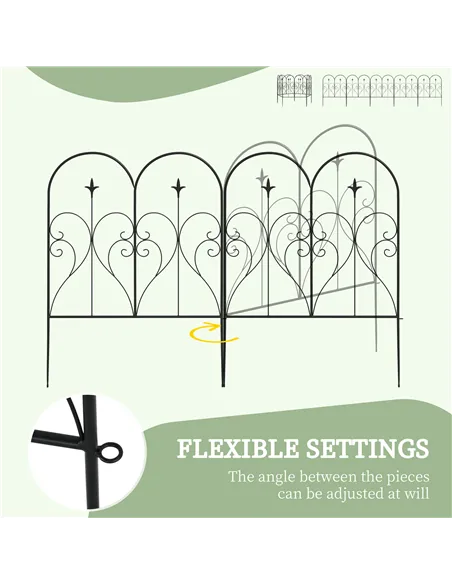 Outsunny Set of Five Decorative Heart Metal Fence Panels - Black