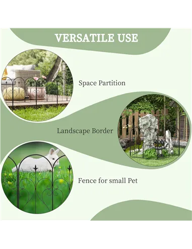 Outsunny Set of Five Decorative Heart Metal Fence Panels - Black