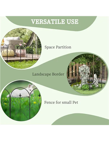 Outsunny Set of Five Decorative Heart Metal Fence Panels - Black