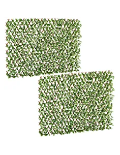 Outsunny 2pc Expanding Garden Trellis, 2 x 1m Faux Decorative Privacy Fence with Artificial Leaves, Privacy Screen Greenery Wall