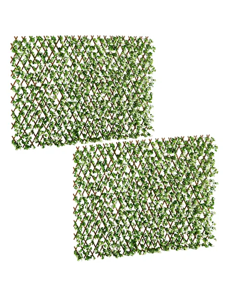 Outsunny 2pc Expanding Garden Trellis, 2 x 1m Faux Decorative Privacy Fence with Artificial Leaves, Privacy Screen Greenery Wall