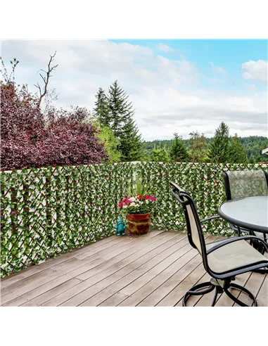 Outsunny 2pc Expanding Garden Trellis, 2 x 1m Faux Decorative Privacy Fence with Artificial Leaves, Privacy Screen Greenery Wall