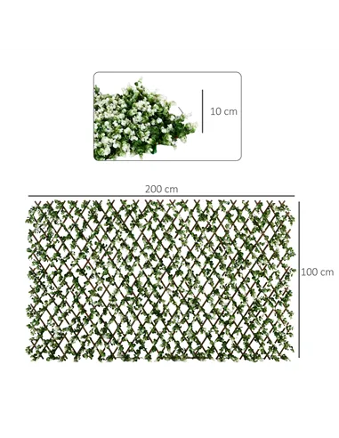 Outsunny 2pc Expanding Garden Trellis, 2 x 1m Faux Decorative Privacy Fence with Artificial Leaves, Privacy Screen Greenery Wall