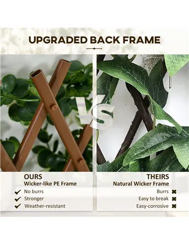 Outsunny 2pc Expanding Garden Trellis, 2 x 1m Faux Decorative Privacy Fence with Artificial Leaves, Privacy Screen Greenery Wall