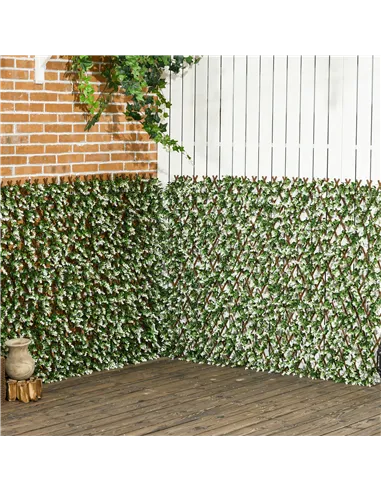 Outsunny 2pc Expanding Garden Trellis, 2 x 1m Faux Decorative Privacy Fence with Artificial Leaves, Privacy Screen Greenery Wall