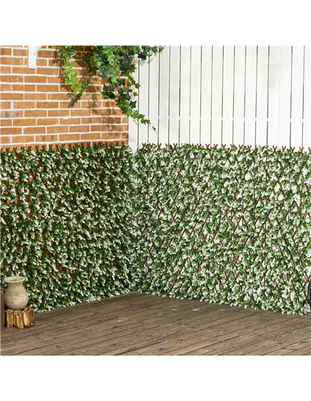 Outsunny 2pc Expanding Garden Trellis, 2 x 1m Faux Decorative Privacy Fence with Artificial Leaves, Privacy Screen Greenery Wall