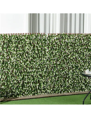 Outsunny 2pc Expanding Garden Trellis, 2 x 1m Faux Decorative Privacy Fence with Artificial Leaves, Privacy Screen Greenery Wall