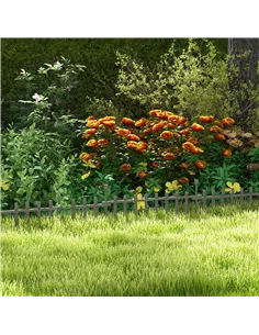 Outsunny 4PCs Wooden Garden Fencing Landscape Edging, Grey 2