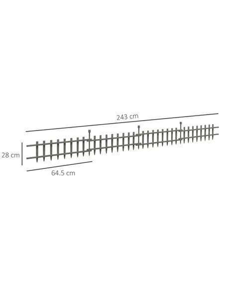 Outsunny 4PCs Wooden Garden Fencing Landscape Edging, Grey