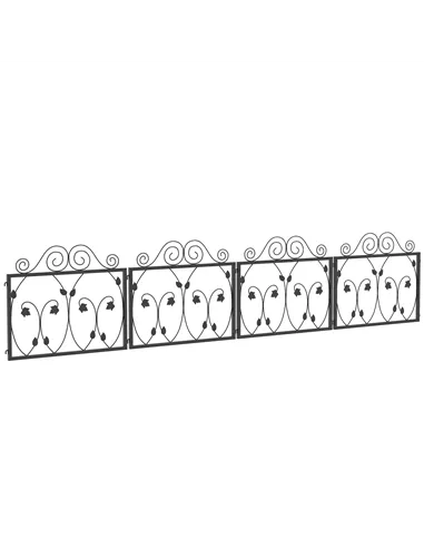 Outsunny Set of Four 57cm Leaf Scroll Metal Fence Panels - Black