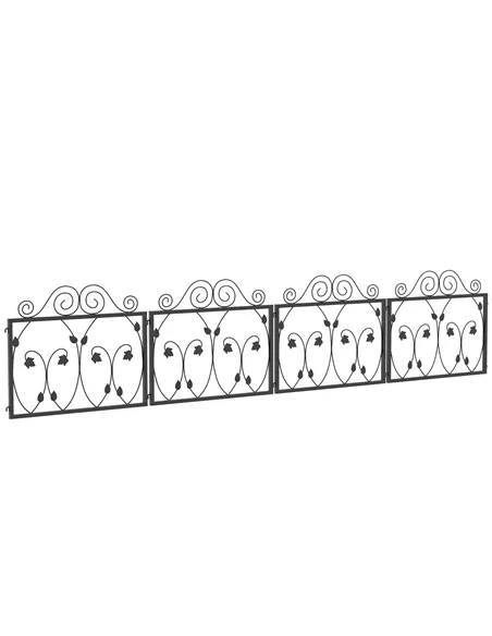 Outsunny Set of Four 57cm Leaf Scroll Metal Fence Panels - Black