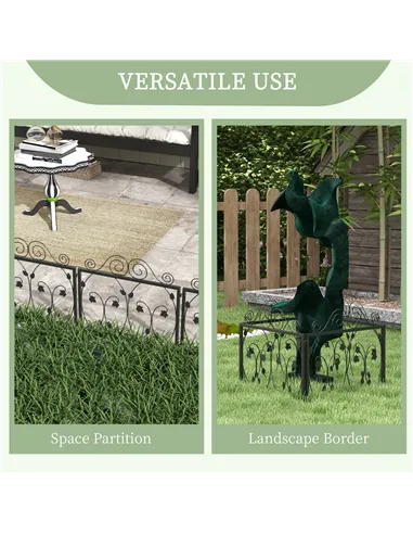 Outsunny Set of Four 57cm Leaf Scroll Metal Fence Panels - Black