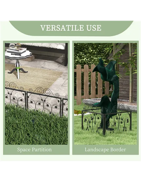 Outsunny Set of Four 57cm Leaf Scroll Metal Fence Panels - Black