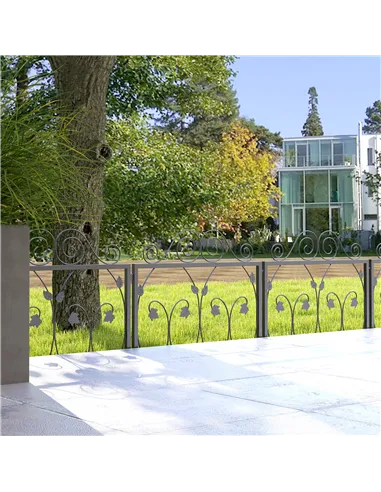 Outsunny Set of Four 57cm Leaf Scroll Metal Fence Panels - Black