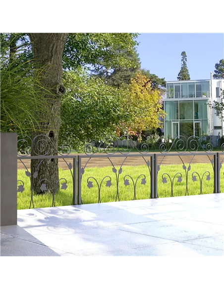 Outsunny Set of Four 57cm Leaf Scroll Metal Fence Panels - Black