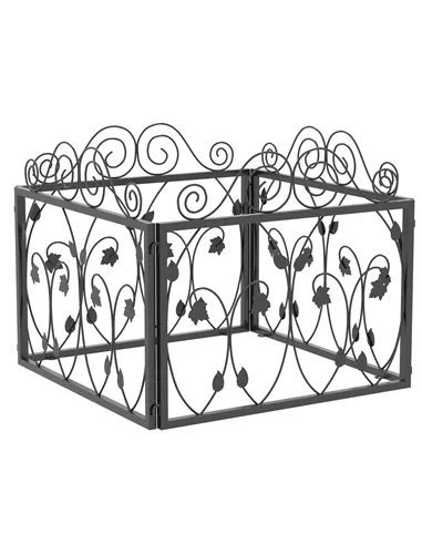 Outsunny Set of Four 57cm Leaf Scroll Metal Fence Panels - Black