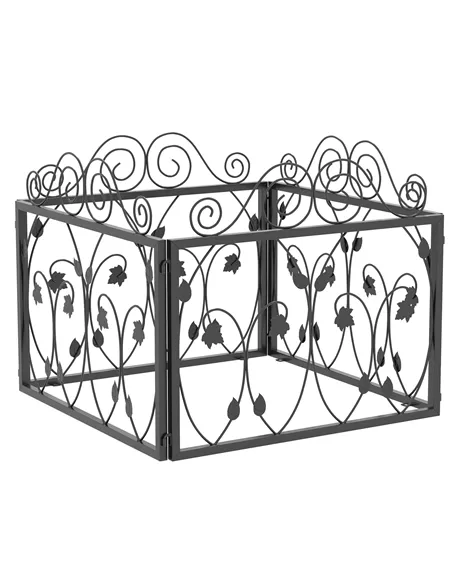Outsunny Set of Four 57cm Leaf Scroll Metal Fence Panels - Black