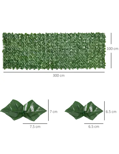 Outsunny 2-Piece Artificial Leaf Hedge Screen Privacy Fence Panel for Garden Outdoor Indoor Decor, Dark Green, 3M x 1M