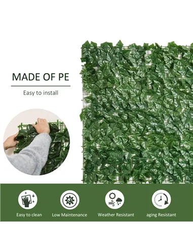 Outsunny 2-Piece Artificial Leaf Hedge Screen Privacy Fence Panel for Garden Outdoor Indoor Decor, Dark Green, 3M x 1M