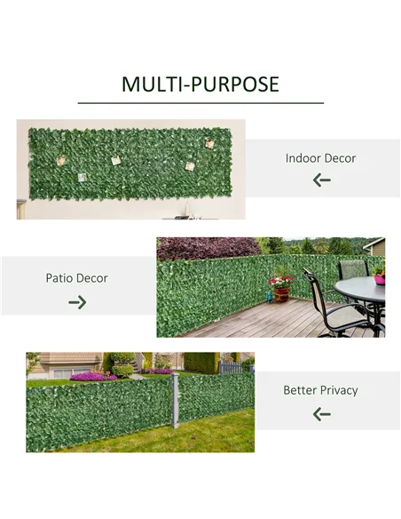 Outsunny 2-Piece Artificial Leaf Hedge Screen Privacy Fence Panel for Garden Outdoor Indoor Decor, Dark Green, 3M x 1M