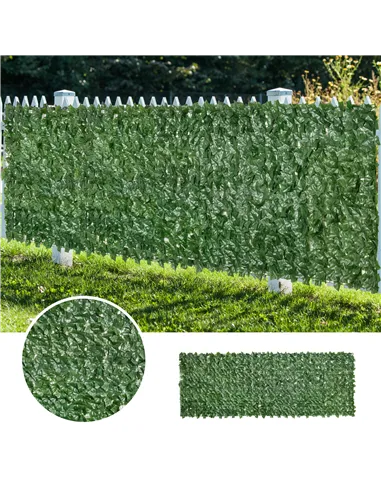 Outsunny 2-Piece Artificial Leaf Hedge Screen Privacy Fence Panel for Garden Outdoor Indoor Decor, Dark Green, 3M x 1M