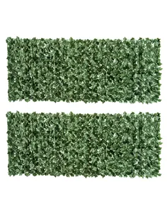 Outsunny 2-Piece Artificial Leaf Hedge Screen Privacy Fence Panel for Garden Outdoor Indoor Decor, Dark Green, 2.4M x 1M