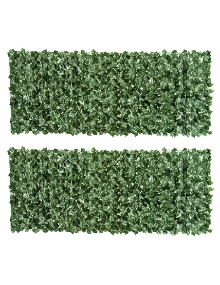 Outsunny 2-Piece Artificial Leaf Hedge Screen Privacy Fence Panel for Garden Outdoor Indoor Decor, Dark Green, 2.4M x 1M