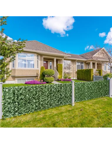 Outsunny 2-Piece Artificial Leaf Hedge Screen Privacy Fence Panel for Garden Outdoor Indoor Decor, Dark Green, 2.4M x 1M