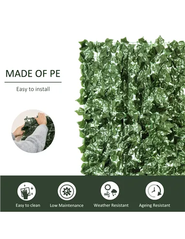 Outsunny 2-Piece Artificial Leaf Hedge Screen Privacy Fence Panel for Garden Outdoor Indoor Decor, Dark Green, 2.4M x 1M