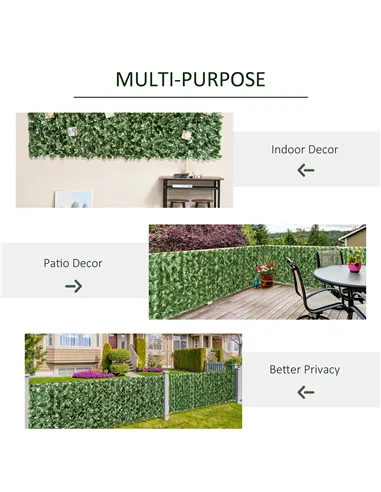 Outsunny 2-Piece Artificial Leaf Hedge Screen Privacy Fence Panel for Garden Outdoor Indoor Decor, Dark Green, 2.4M x 1M