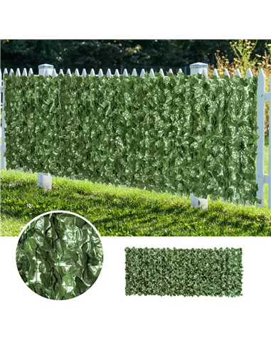 Outsunny 2-Piece Artificial Leaf Hedge Screen Privacy Fence Panel for Garden Outdoor Indoor Decor, Dark Green, 2.4M x 1M