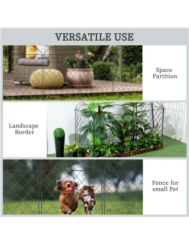 Outsunny Decorative Garden Fencing, 43in x 23ft Outdoor Picket Fence Panels, 8PCs Rustproof Metal Wire Landscape Flower Bed Bord